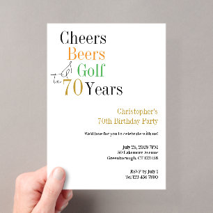70. Geburtstags-Golf Cheers Beers Minimal Party Acryleinladungen