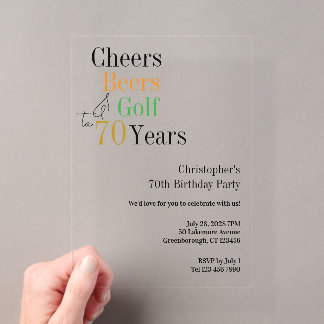 70. Geburtstags-Golf Cheers Beers Minimal Party Acryleinladungen