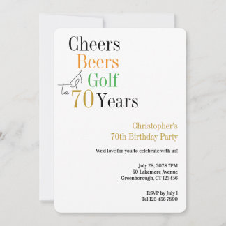 70. Geburtstags-Golf Cheers Beers Minimal Party Einladung