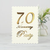 70. Geburtstags-Jahrestags-Goldelfenbein elegant Einladung (Stehend Vorderseite)