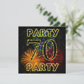 70. Geburtstags-Party Einladung mit Feuerwerken (Stehend Vorderseite)