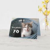 70. Geburtstags-verrücktes Kätzchen Karte (Gelbe Blume)