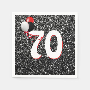 70. Geburtstagsballons auf dem Schwarzen Glitzer N Serviette