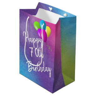 70. Geburtstagsballons auf Rainbow Medium Geschenk Mittlere Geschenktüte