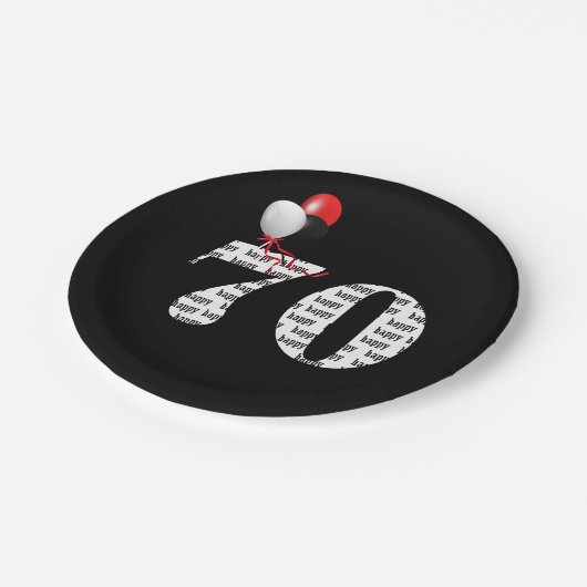 70. Geburtstagsballons Pappteller (Schrägansicht)