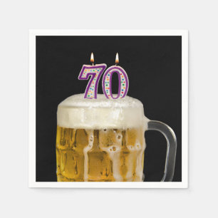 70. Geburtstagsbiere auf schwarzen Napkins Serviette