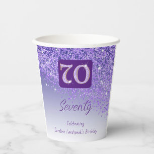 70. Geburtstagsfeier Glitter Lila Glanz Pappbecher
