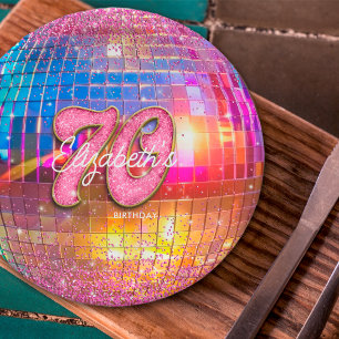 70. Geburtstagsfeier Gold Pink Glitter Disco Kugel Pappteller