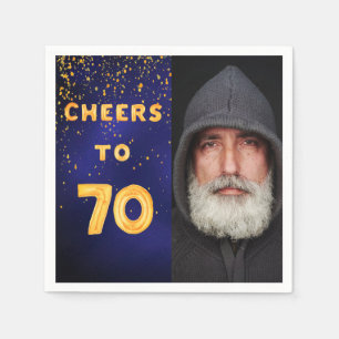 70. Geburtstagsfeier mit blauem Goldmedaille Foto Serviette