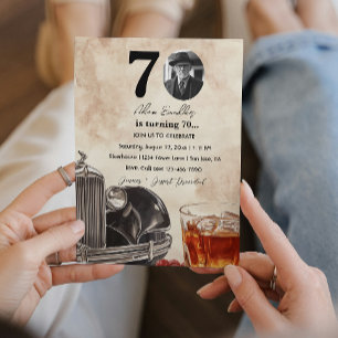 70. Geburtstagsfeier Oldtimer-Auto & Whiskey Einladung