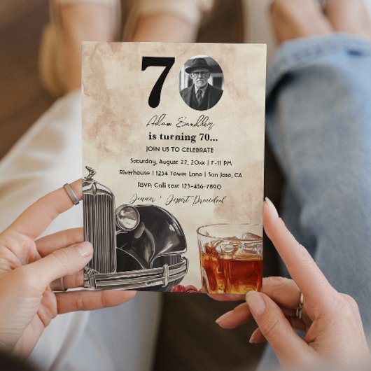 70. Geburtstagsfeier | Oldtimer-Auto & Whiskey Einladung