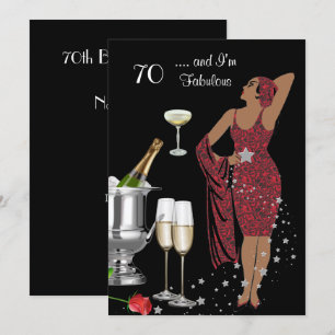 70. Geburtstagsfeier Retro-Diva Art Deco Rot 2 Einladung