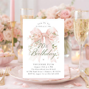 70. Geburtstagsfeier Rosa Coquette-Schleife Rose B Einladung