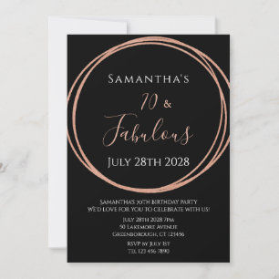 70. Geburtstagsfeier Rose Gold Black Birthday Part Einladung
