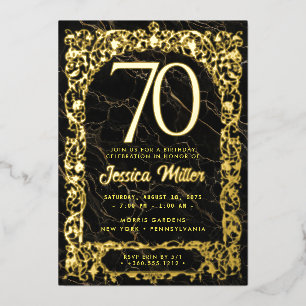 70. Geburtstagsfeier Rosen-Goldfolie-Einladung Folieneinladung