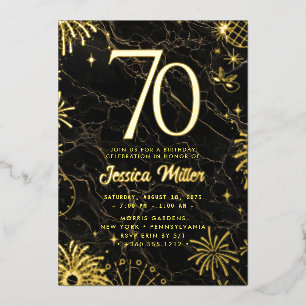 70. Geburtstagsfeier Rosen-Goldfolie-Einladung Folieneinladung