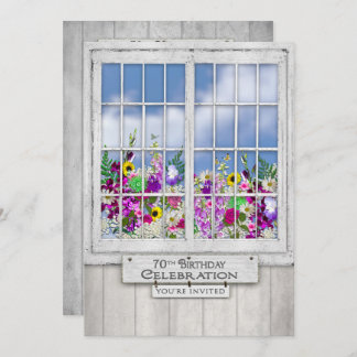 70. Geburtstagsfeier, rustikales Fenster Einladung