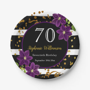 70. Geburtstagsfeier  Schwarz und Gold Glitter Pappteller
