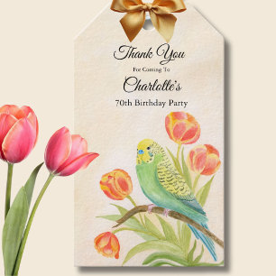 70. Geburtstagsfeier Sittich mit Tulpen Geschenkanhänger