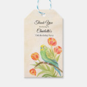 70. Geburtstagsfeier Sittich mit Tulpen Geschenkanhänger (Vorderseite)