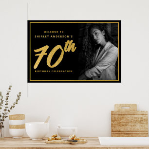 70. Geburtstagsfoto Schwarz Falsches Goldblatt Ele Poster