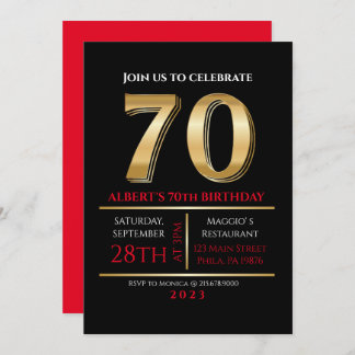 70. Geburtstagsgoldschwarze Party Einladung