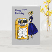 70. Geburtstagskarte Retro Juke Box & Lady Karte (Gelbe Blume)