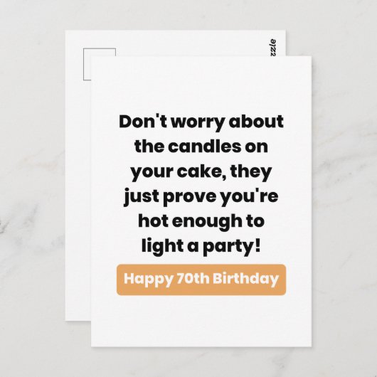 70. Geburtstagskarte Spaß Postkarte (Vorne/Hinten)