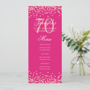 70. Geburtstagsmenü Rose Gold Confetti Hot Pink Einladung