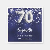 70. Geburtstagsnacht blaue Silberstars Serviette (Vorderseite)