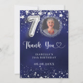 70. Geburtstagsnavy blauen Silberstars Foto Dankeskarte (Vorderseite)
