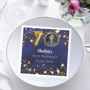 70. Geburtstagsnavy Blue Gold Stars Foto Serviette