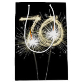 70. Geburtstagsparkler auf schwarz Mittlere Geschenktüte (Vorderseite)