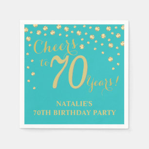 70. Geburtstagsparty Aquamarin und Gold Diamond Na Serviette