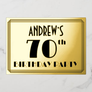 70. Geburtstagsparty — Art Deco Look "70" + Name Folieneinladung