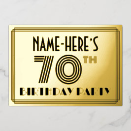 70. Geburtstagsparty — Art Deco Stil "70" & Name Folieneinladung