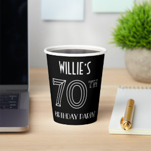 70. Geburtstagsparty: Art-Déco-Stil + Individuelle Pappbecher