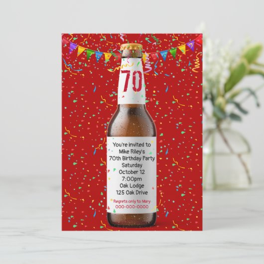 70. Geburtstagsparty Bierflasche Einladung (Stehend Vorderseite)