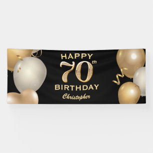 70. Geburtstagsparty Black and Gold Ballons Banner