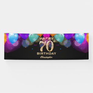 70. Geburtstagsparty Black and Gold Ballons Banner