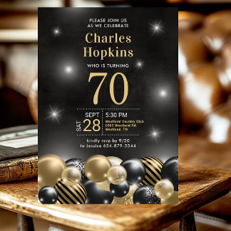 70. Geburtstagsparty Black Gold Ballons Einladung