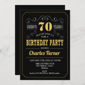 70. Geburtstagsparty - Black Gold White Einladung (Vorne/Hinten)