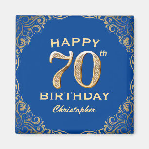 70. Geburtstagsparty Blue and Gold Glitzer Frame Magnet