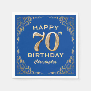 70. Geburtstagsparty Blue and Gold Glitzer Frame Serviette