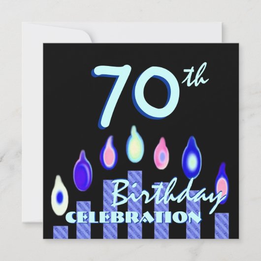 70. Geburtstagsparty Blue Striping Kerzen Einladung (Vorderseite)