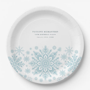 70. Geburtstagsparty Blue White Snowflake Custom Pappteller