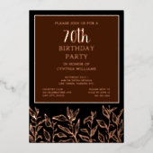 70. Geburtstagsparty Botanisches Elegantes Braun Folieneinladung (Vorderseite)
