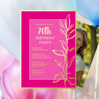 70. Geburtstagsparty Botanisches Rosa Elegant Folieneinladung