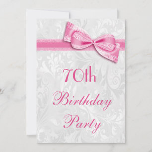 70. Geburtstagsparty Damask und Pink Imitats Bow Einladung