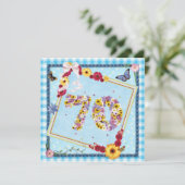 70. Geburtstagsparty Einladung Blume, Schmetterlin (Stehend Vorderseite)